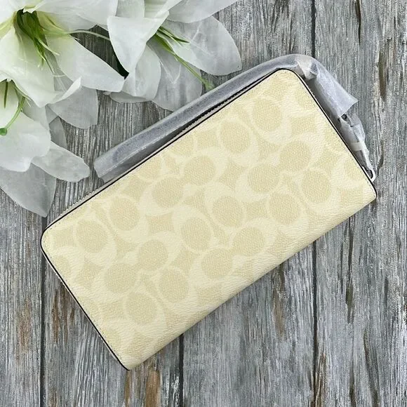 Coach Butter Yellow Long Zip Around Wallet In Signature Canvas Bag Purse